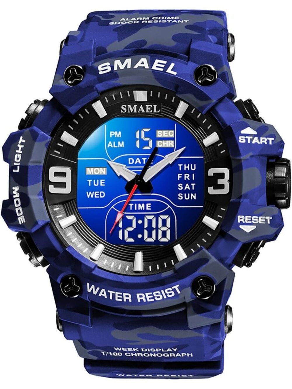 Men's Camouflage Blue Analog Luminous Waterproof LED Electronic Digital Watch
